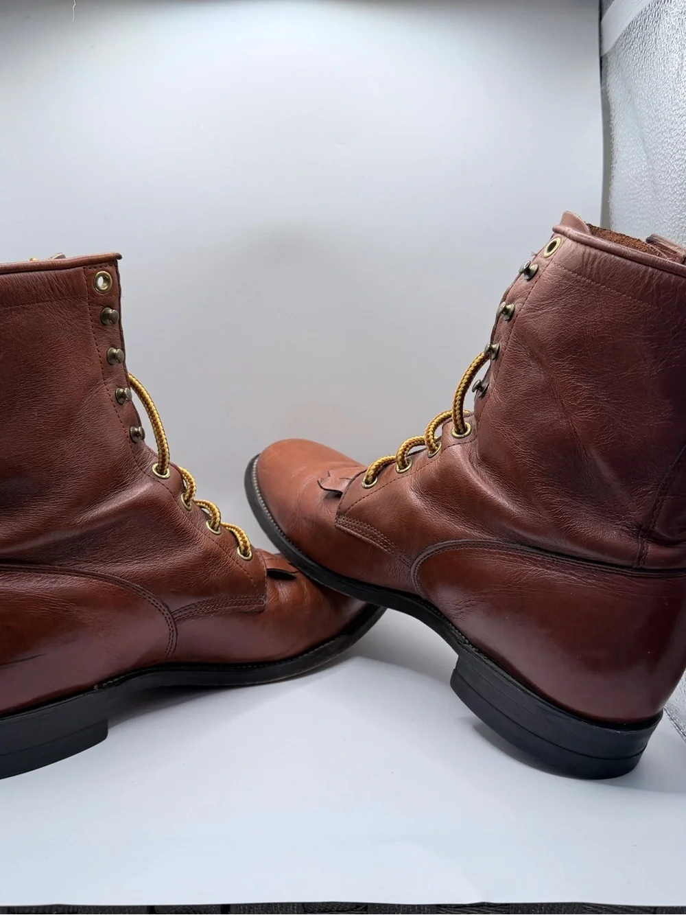 Justin Boots Brown Leather Lace-Up Roper Boots with Kiltie